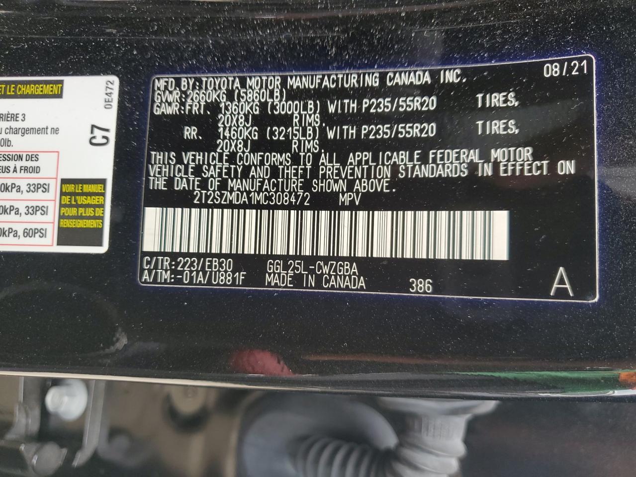 2021 Lexus Rx 350 F-Sport VIN: 2T2SZMDA1MC308472 Lot: 62228254