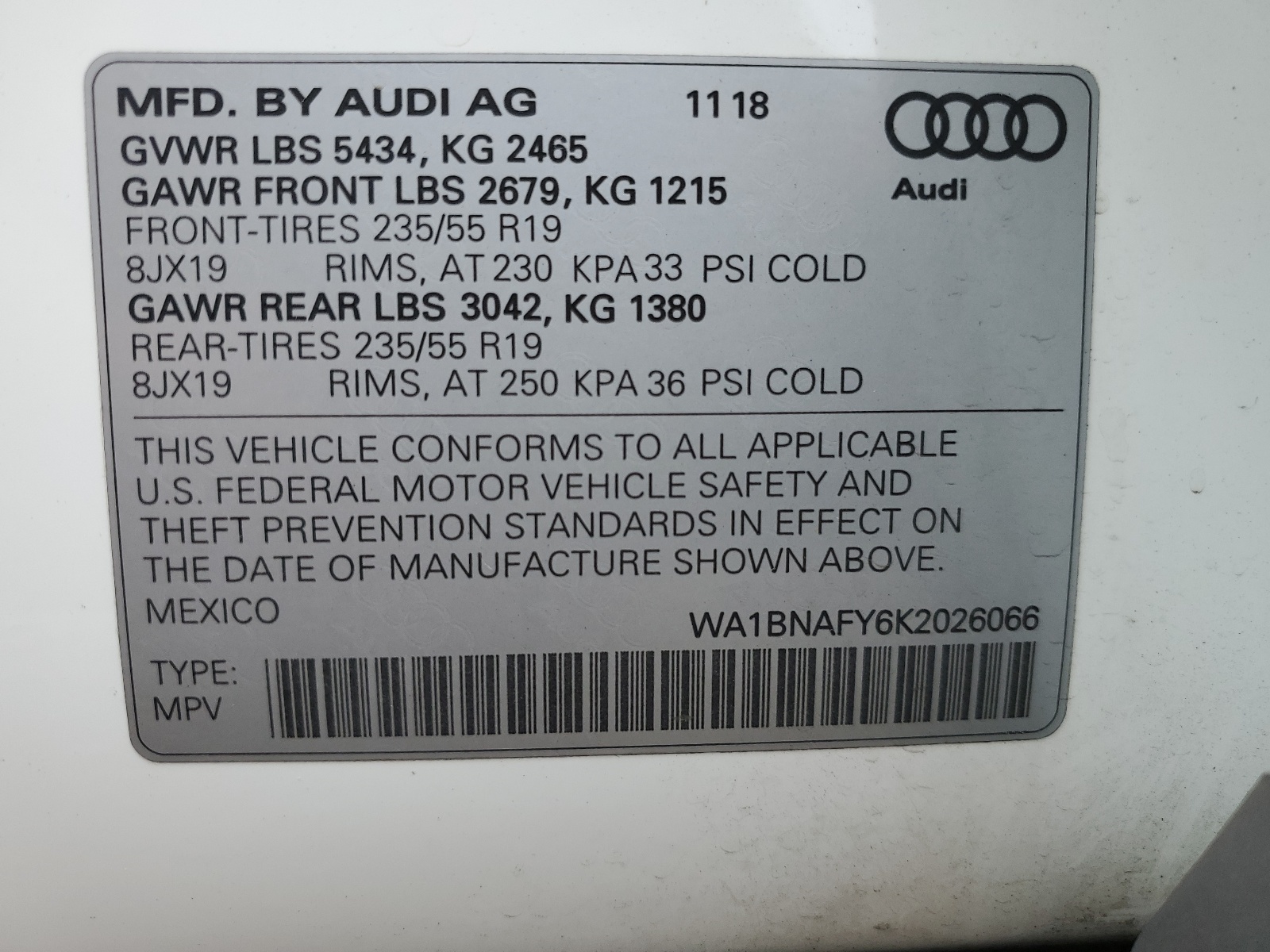 WA1BNAFY6K2026066 2019 Audi Q5 Premium Plus