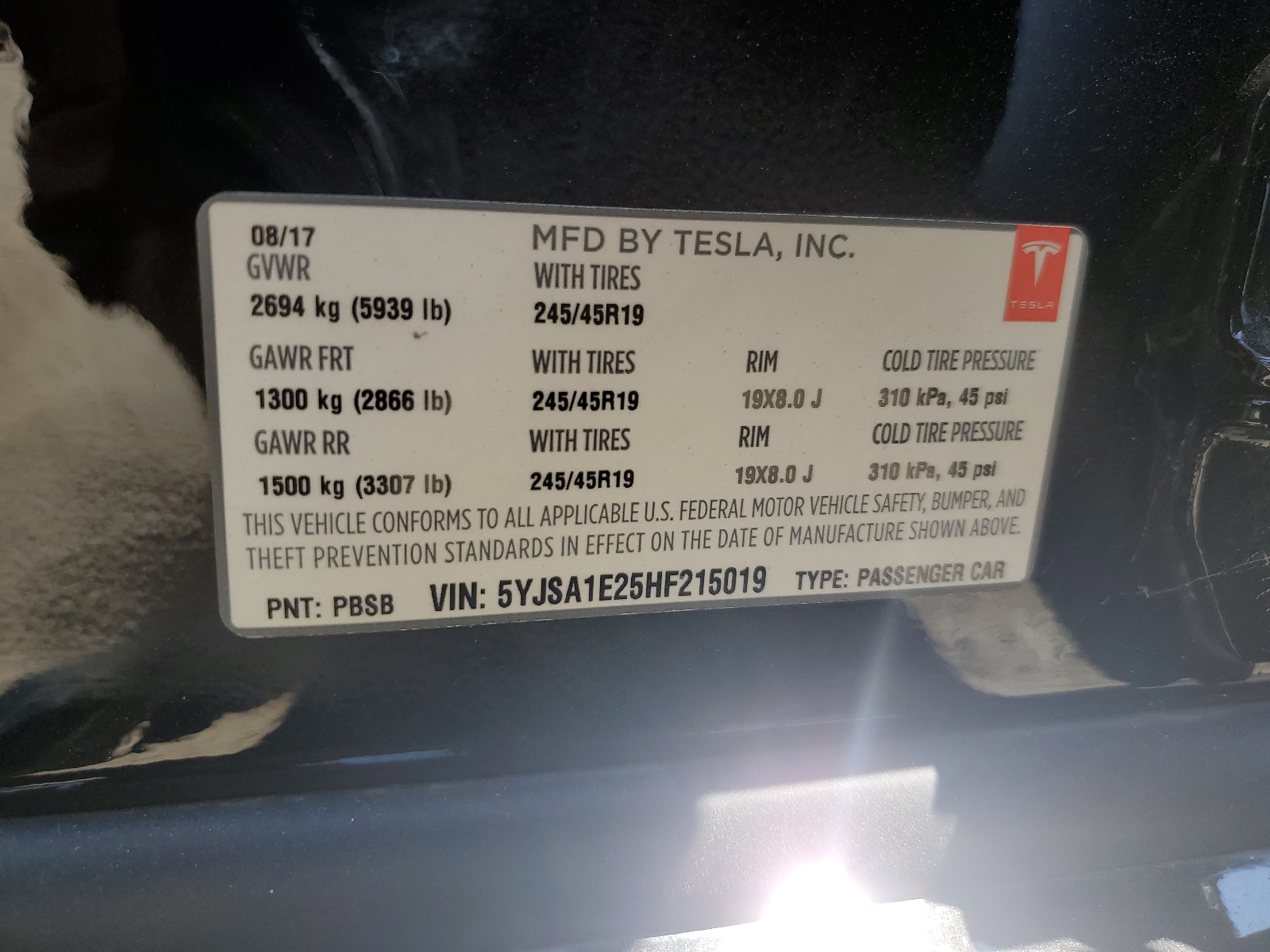 5YJSA1E25HF215019 2017 Tesla Model S