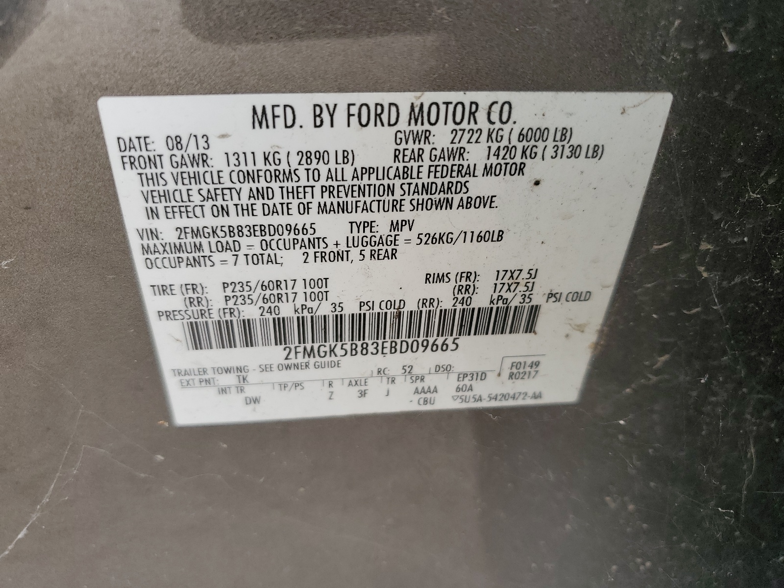 2FMGK5B83EBD09665 2014 Ford Flex Se