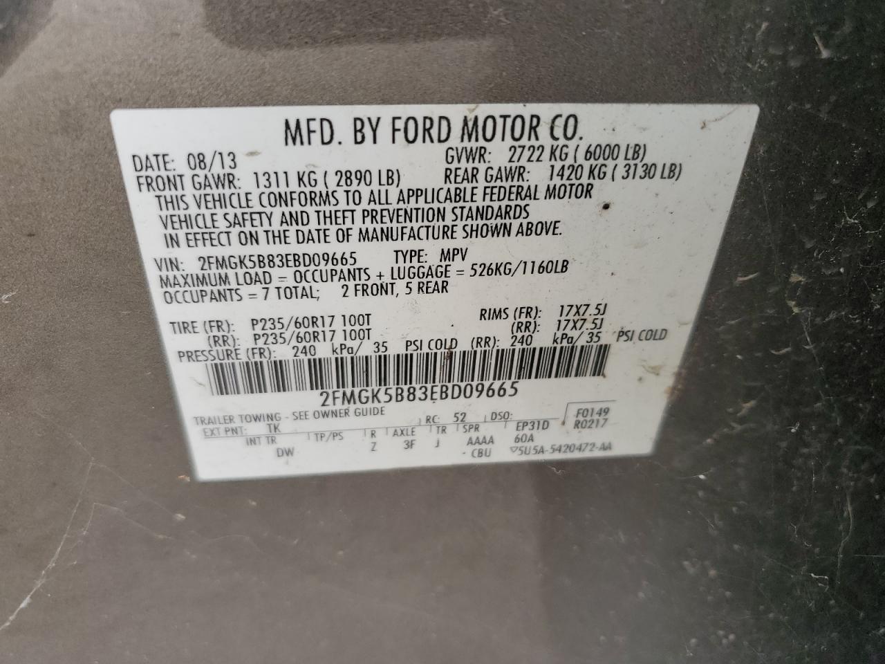 2014 Ford Flex Se VIN: 2FMGK5B83EBD09665 Lot: 63984964