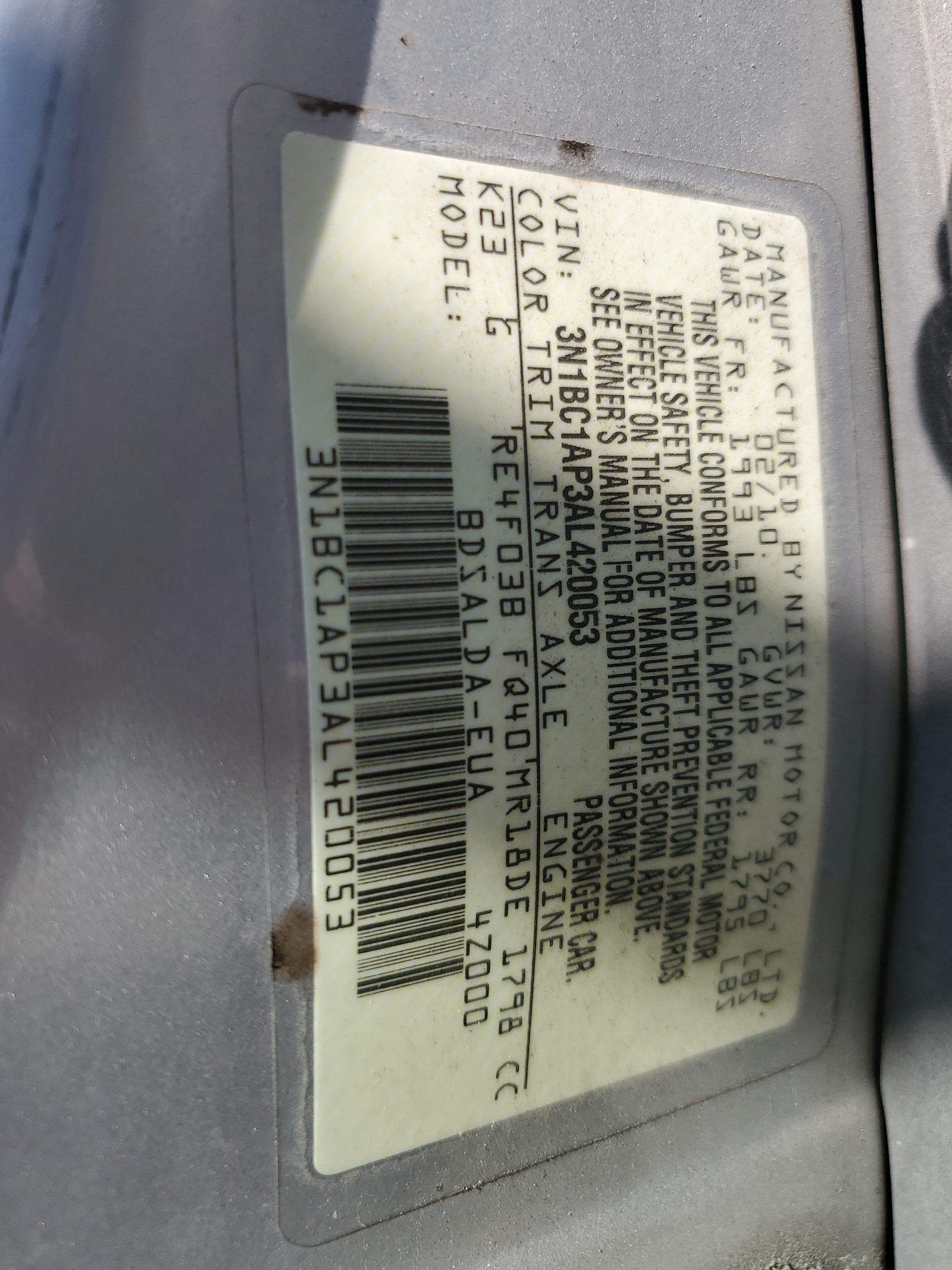 3N1BC1AP3AL420053 2010 Nissan Versa S