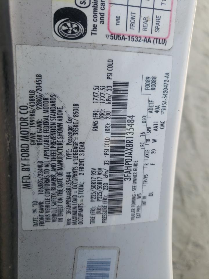 2011 Ford Fusion Sel VIN: 3FAHP0JAXBR135484 Lot: 63197974