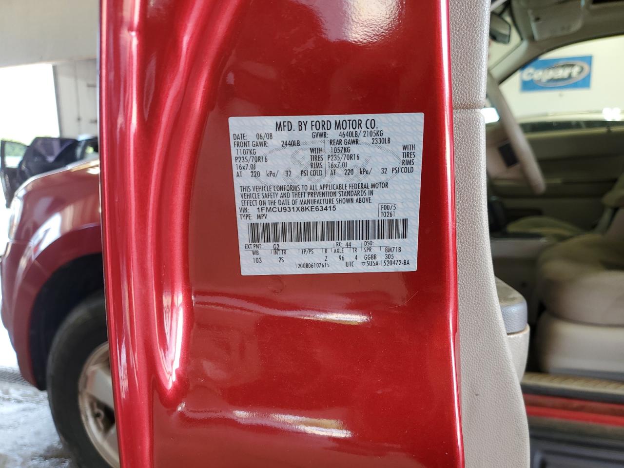 2008 Ford Escape Xlt VIN: 1FMCU931X8KE63415 Lot: 64553734