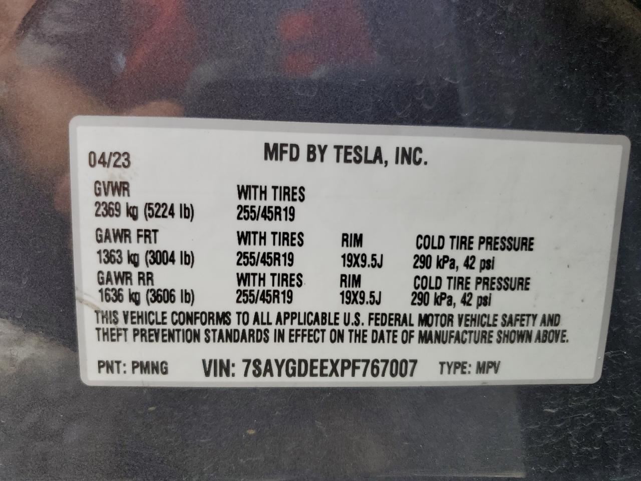 7SAYGDEEXPF767007 2023 Tesla Model Y