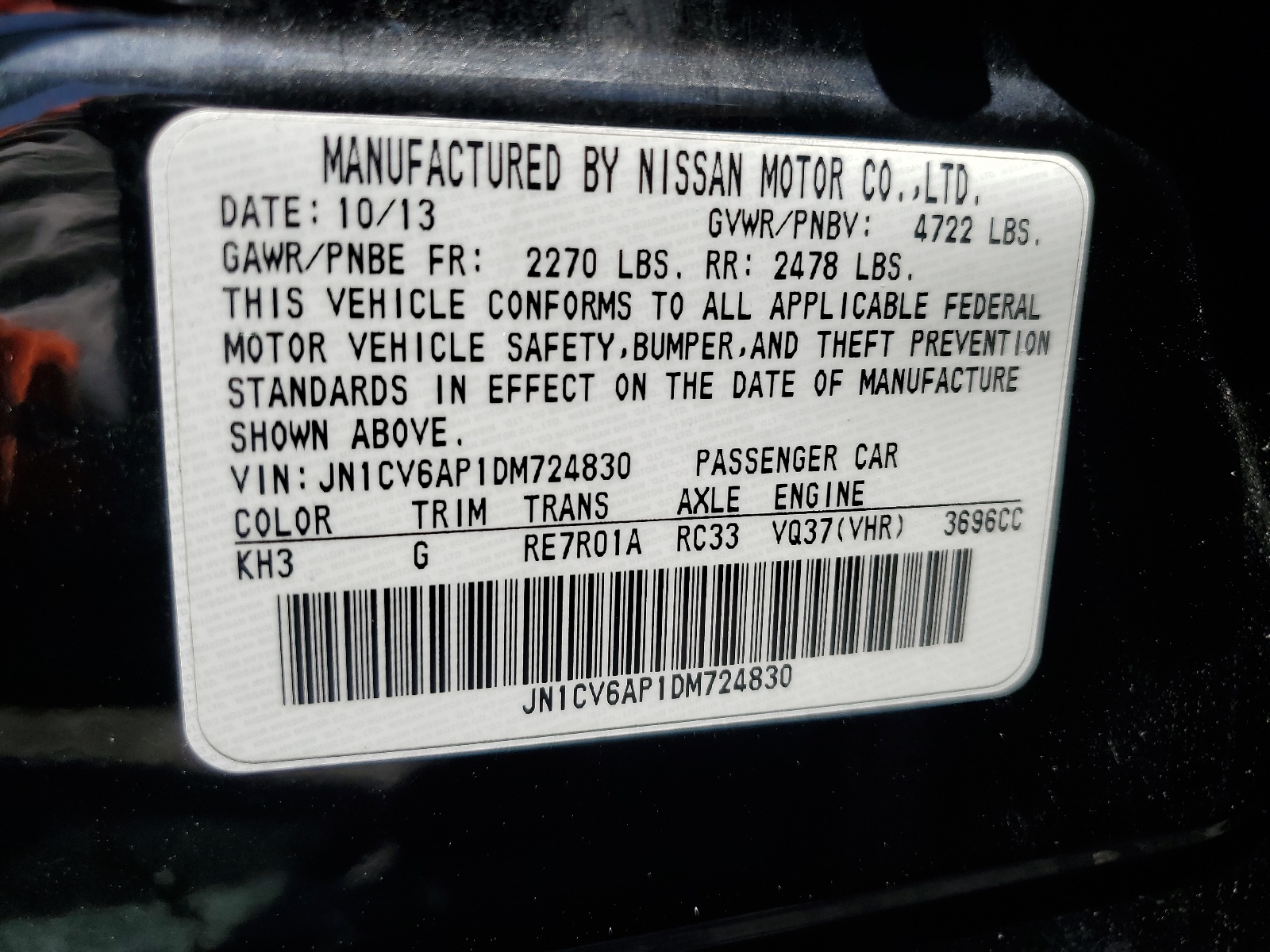 JN1CV6AP1DM724830 2013 Infiniti G37 Base