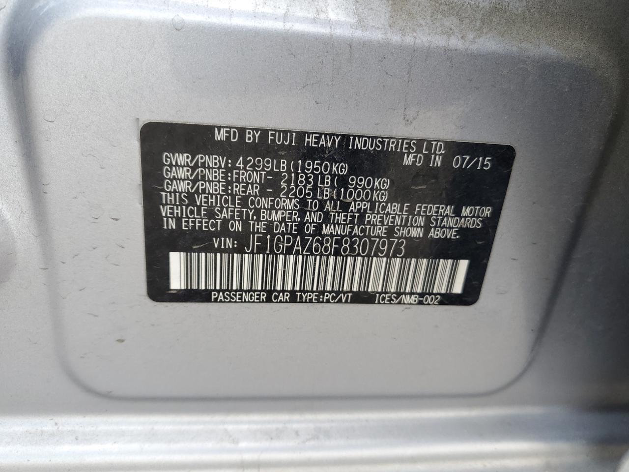 2015 Subaru Impreza Sport Limited VIN: JF1GPAZ68F8307973 Lot: 65351804