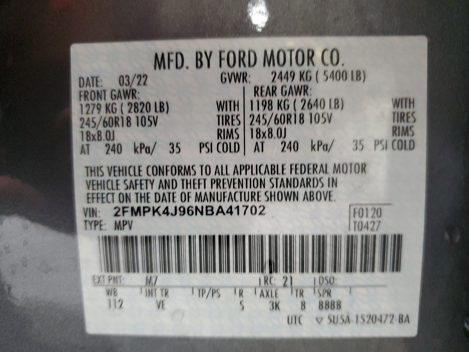 2FMPK4J96NBA41702 2022 Ford Edge Sel