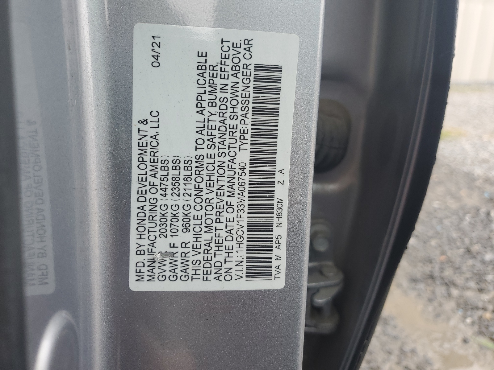1HGCV1F33MA067540 2021 Honda Accord Sport