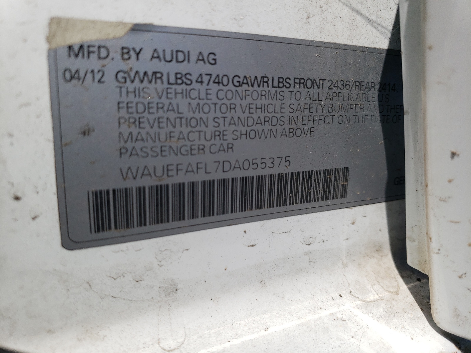 WAUEFAFL7DA055375 2013 Audi A4 Premium Plus