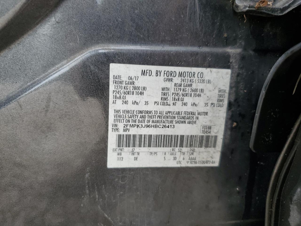 2017 Ford Edge Sel VIN: 2FMPK3J96HBC26413 Lot: 63222444