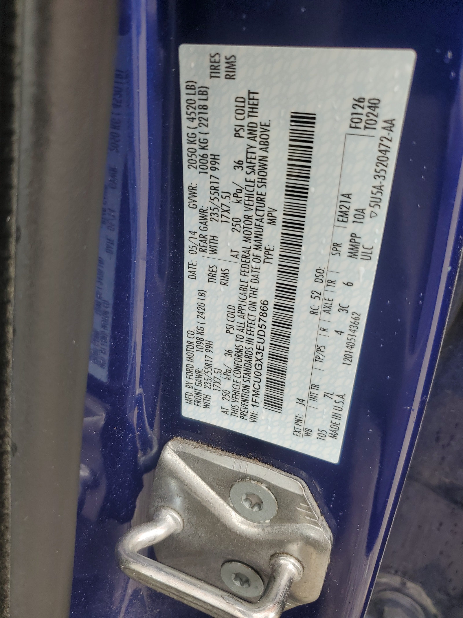 1FMCU0GX3EUD57866 2014 Ford Escape Se