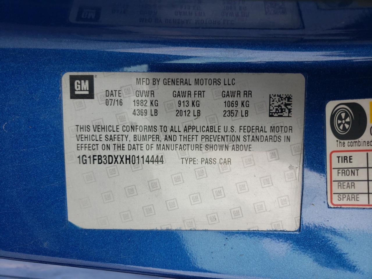 2017 Chevrolet Camaro Lt VIN: 1G1FB3DXXH0114444 Lot: 64871584