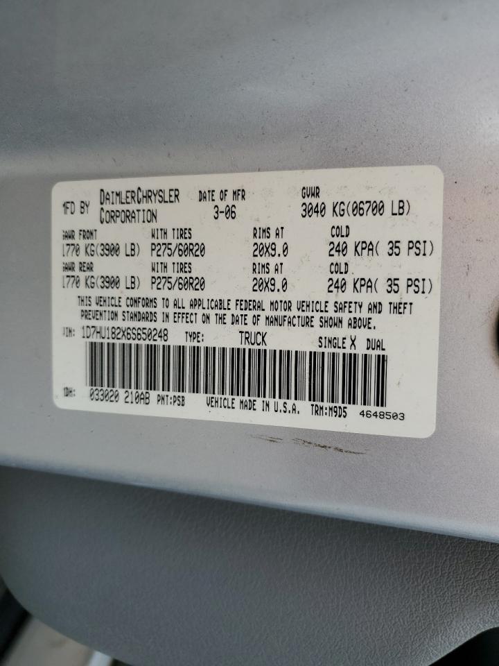 2006 Dodge Ram 1500 St VIN: 1D7HU182X6S650248 Lot: 63786614