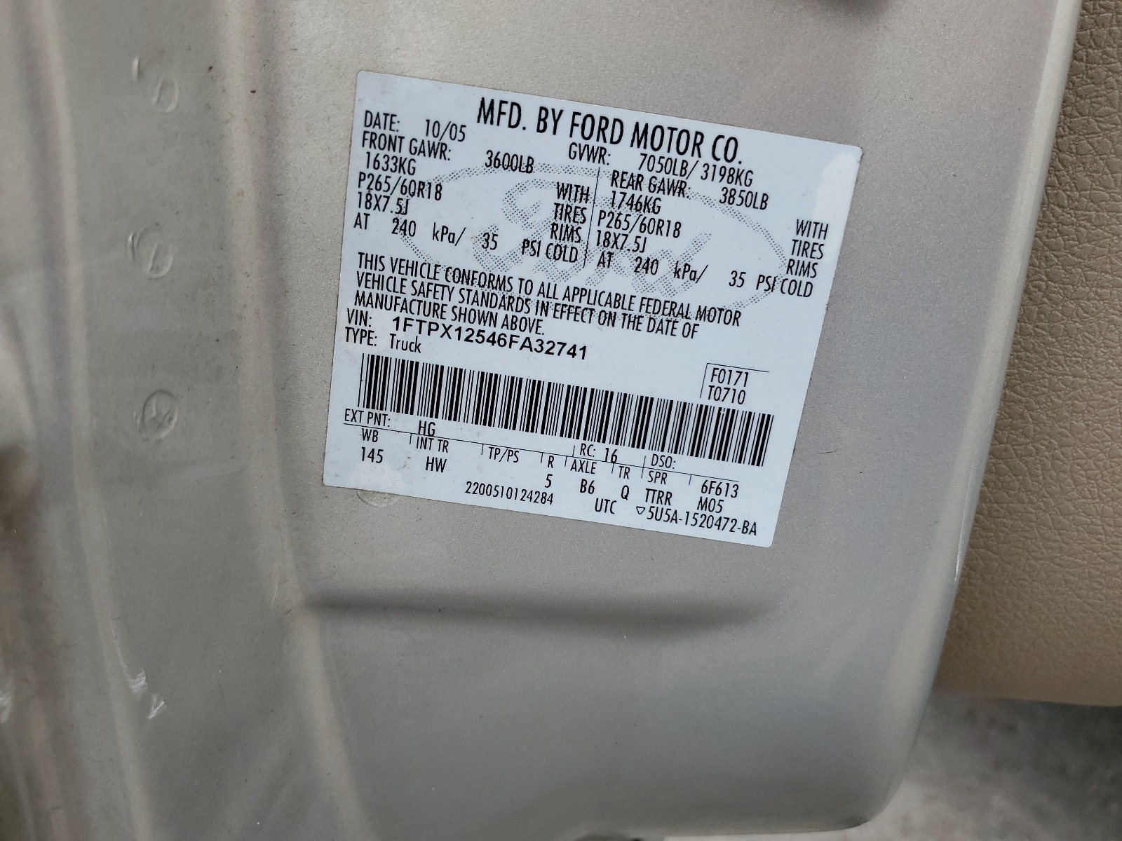 1FTPX12546FA32741 2006 Ford F150