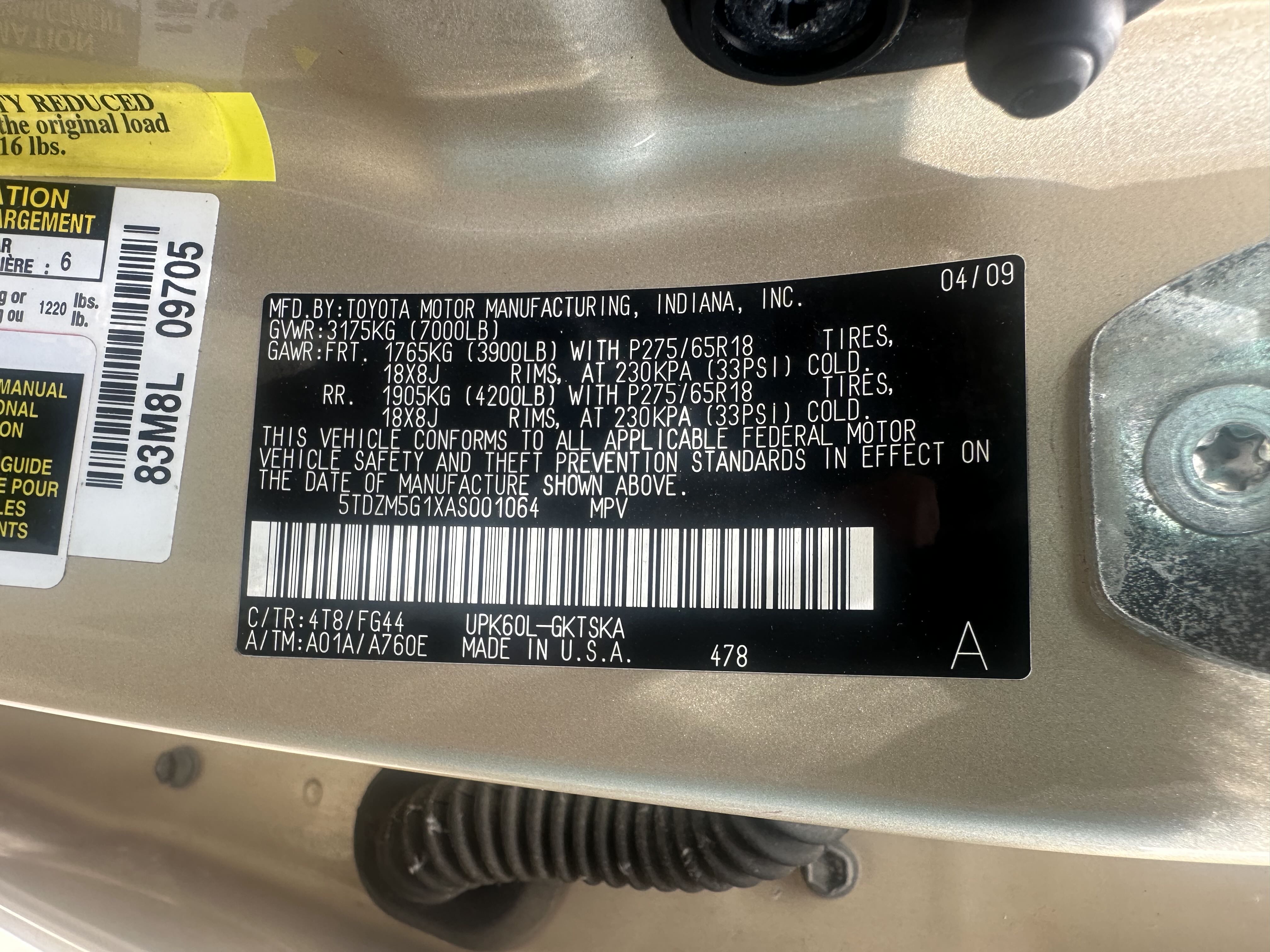 5TDZM5G1XAS001064 2010 Toyota Sequoia Sr5