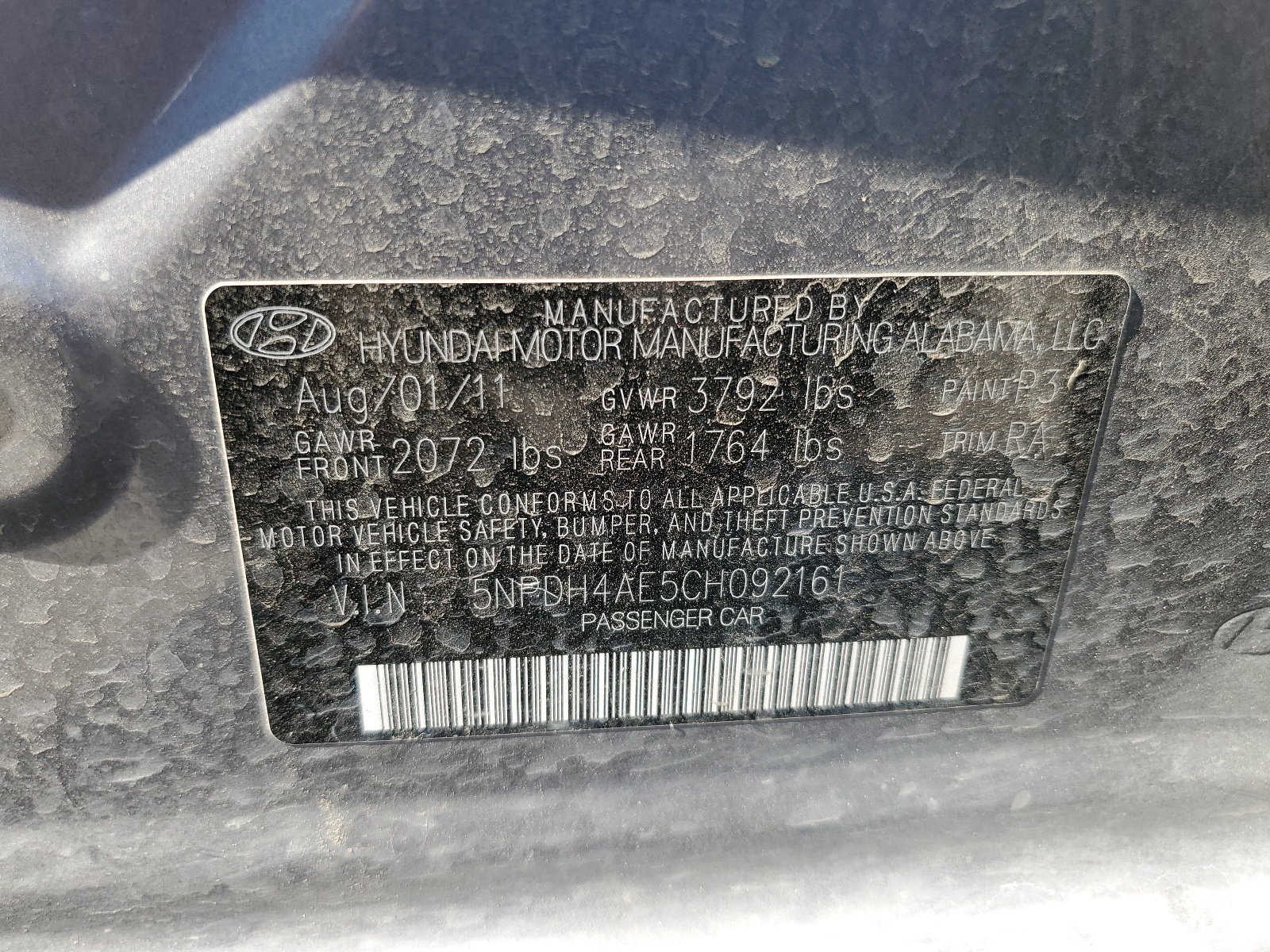 5NPDH4AE5CH092161 2012 Hyundai Elantra Gls