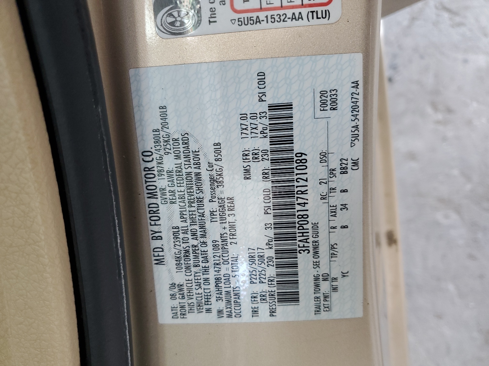 3FAHP08147R121089 2007 Ford Fusion Sel