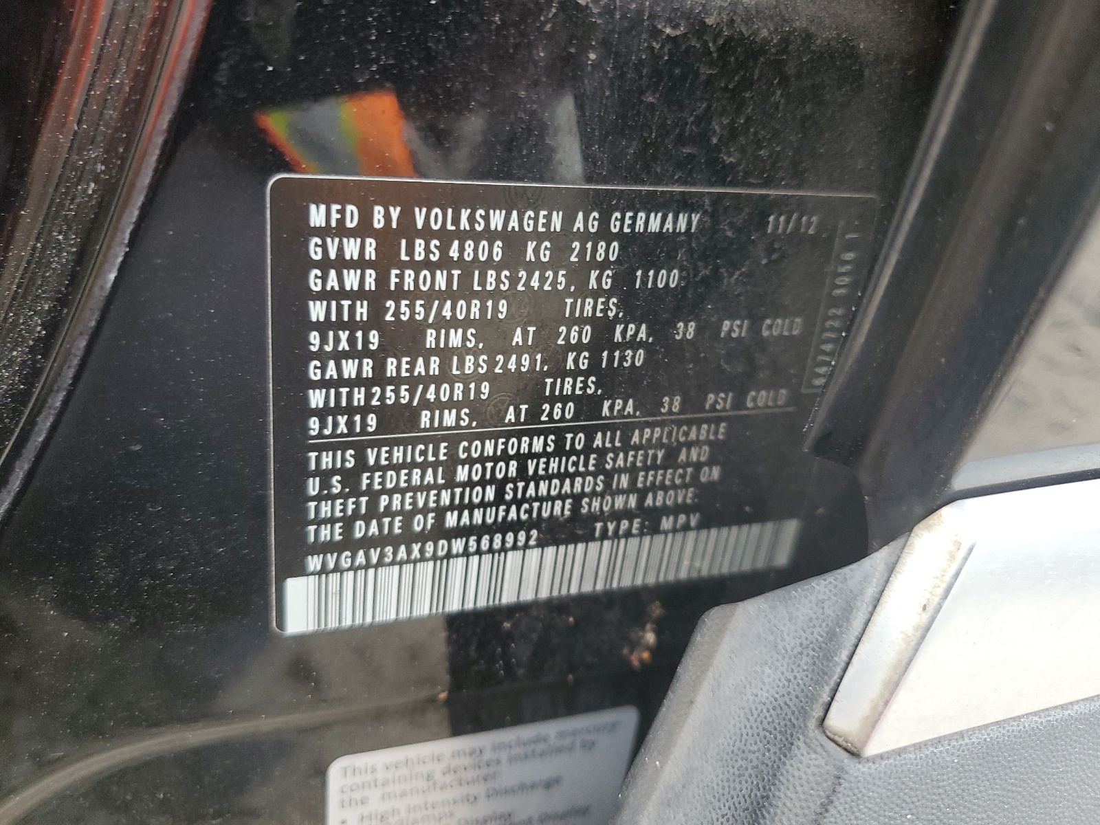 WVGAV3AX9DW568992 2013 Volkswagen Tiguan S