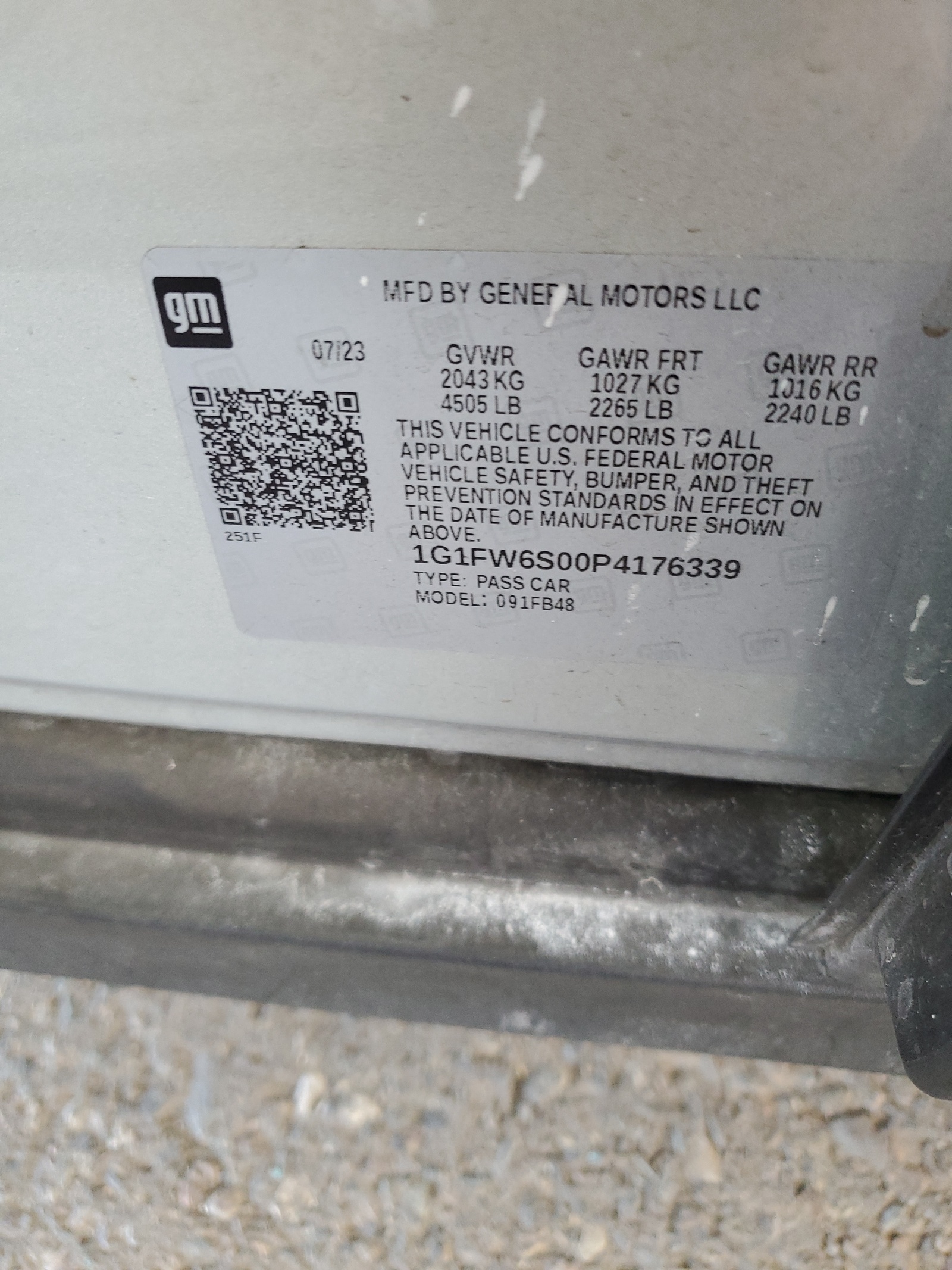 1G1FW6S00P4176339 2023 Chevrolet Bolt Ev 1Lt