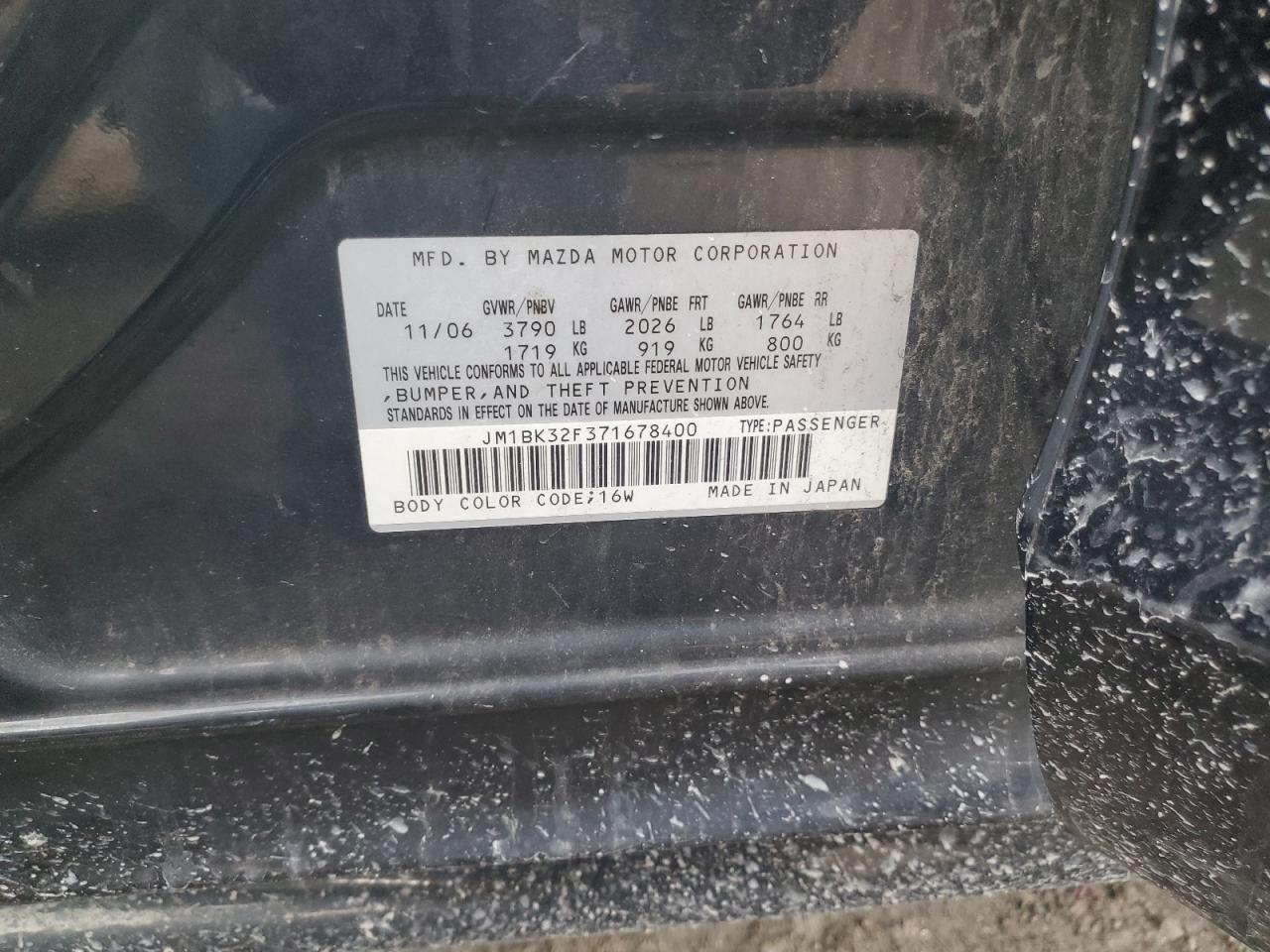 2007 Mazda 3 I VIN: JM1BK32F371678400 Lot: 65063724