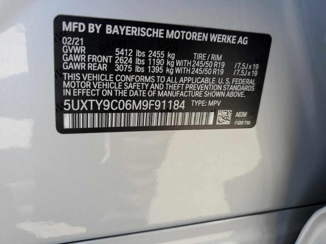 2021 BMW X3 xDrivem40I VIN: 5UXTY9C06M9F91184 Lot: 63985014