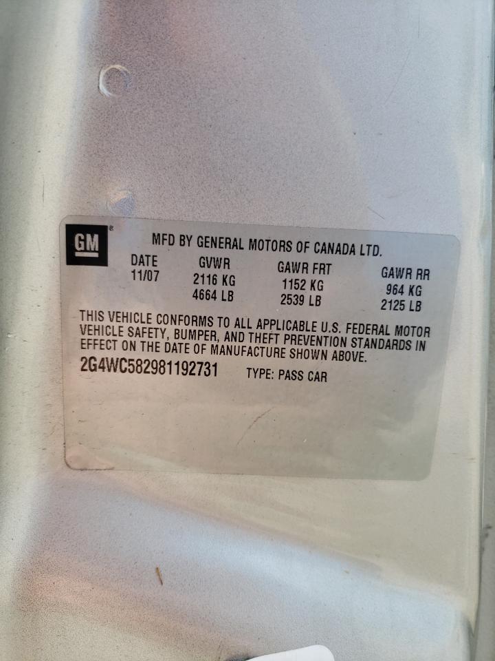 2008 Buick Lacrosse Cx VIN: 2G4WC582981192731 Lot: 64490464