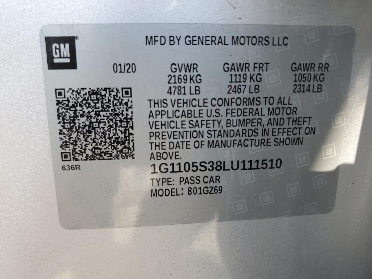 2020 Chevrolet Impala Premier VIN: 1G1105S38LU111510 Lot: 62491354