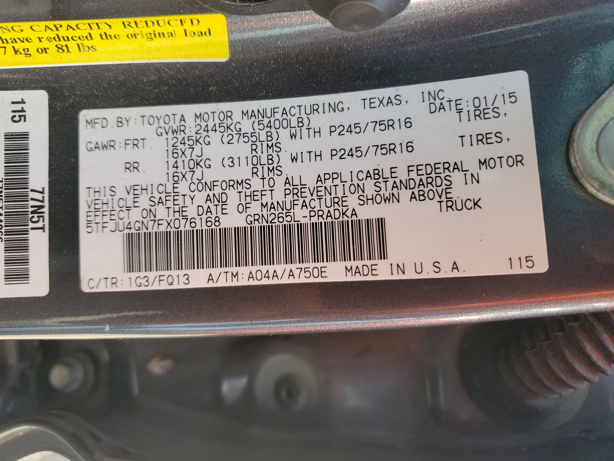 5TFJU4GN7FX076168 2015 Toyota Tacoma Double Cab Prerunner