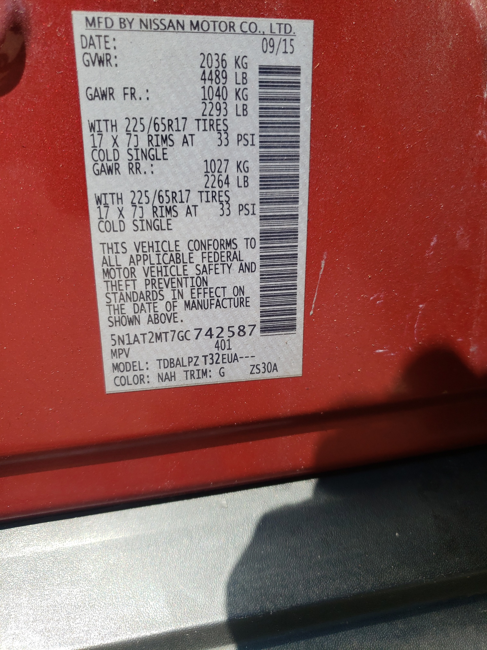 5N1AT2MT7GC742587 2016 Nissan Rogue S