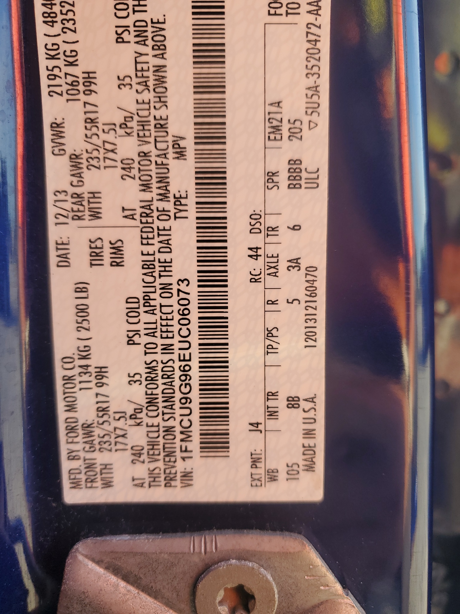 1FMCU9G96EUC06073 2014 Ford Escape Se