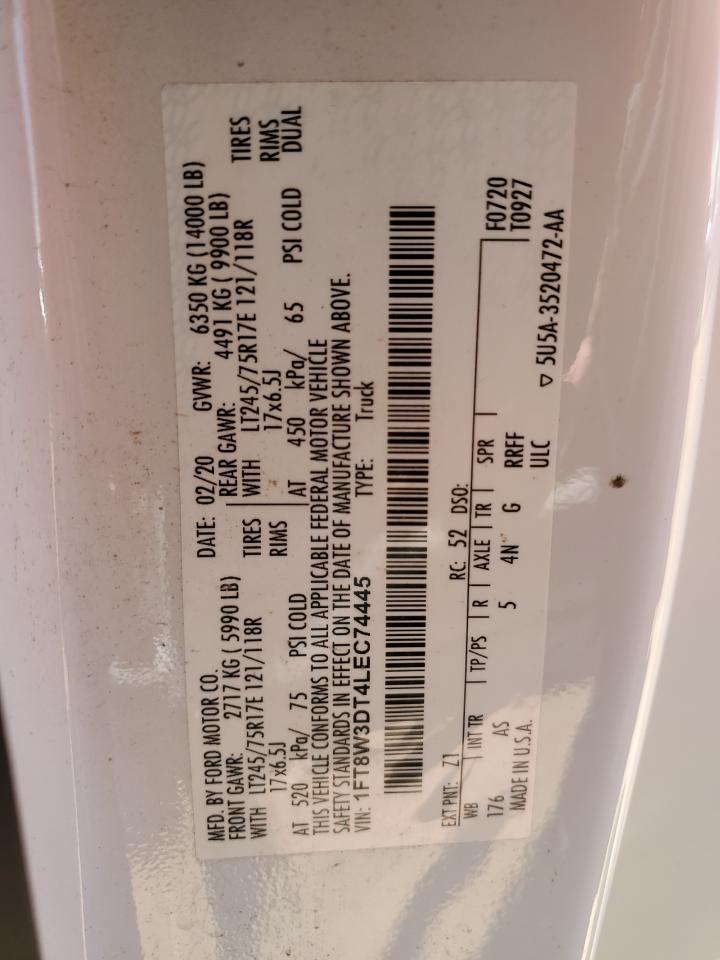 2020 Ford F350 Super Duty VIN: 1FT8W3DT4LEC74445 Lot: 62633934