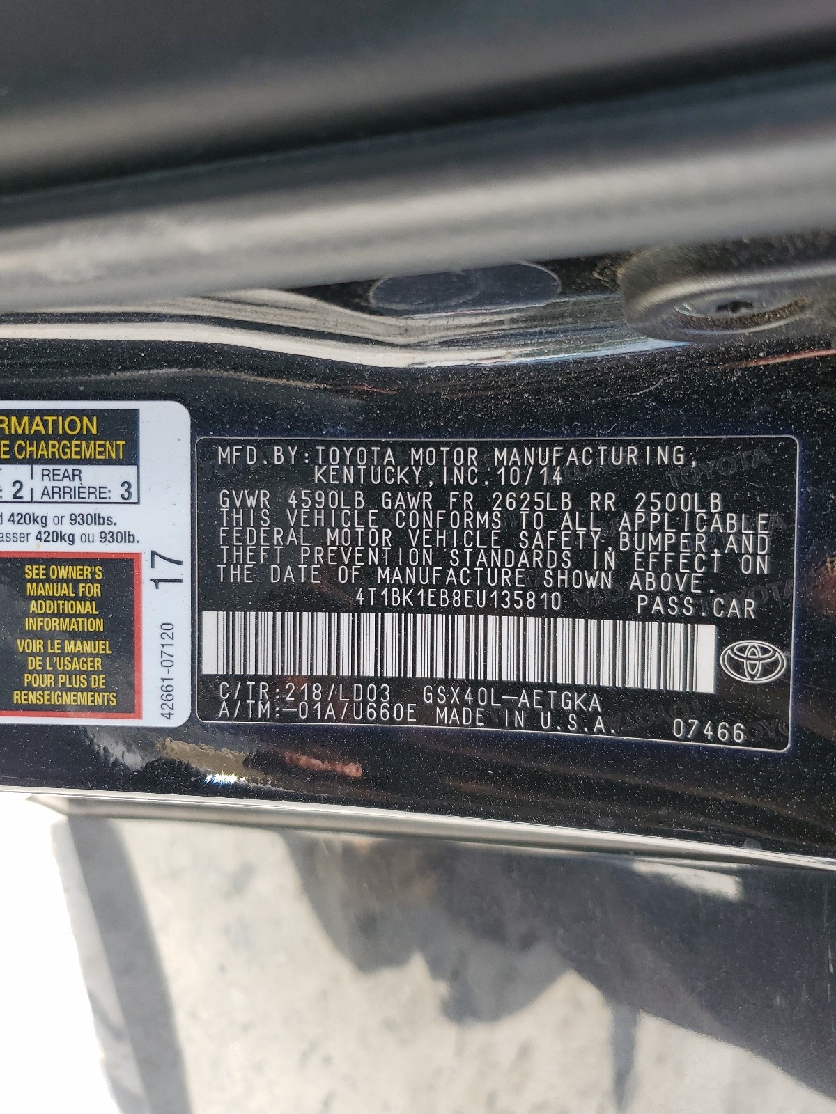 4T1BK1EB8EU135810 2014 Toyota Avalon Base