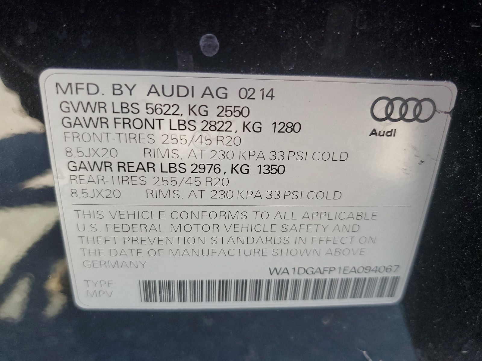 WA1DGAFP1EA094067 2014 Audi Q5 Premium Plus