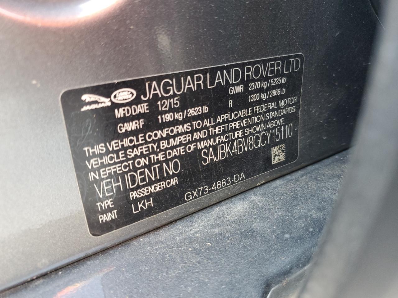 2016 Jaguar Xf Prestige VIN: SAJBK4BV8GCY15110 Lot: 58832254