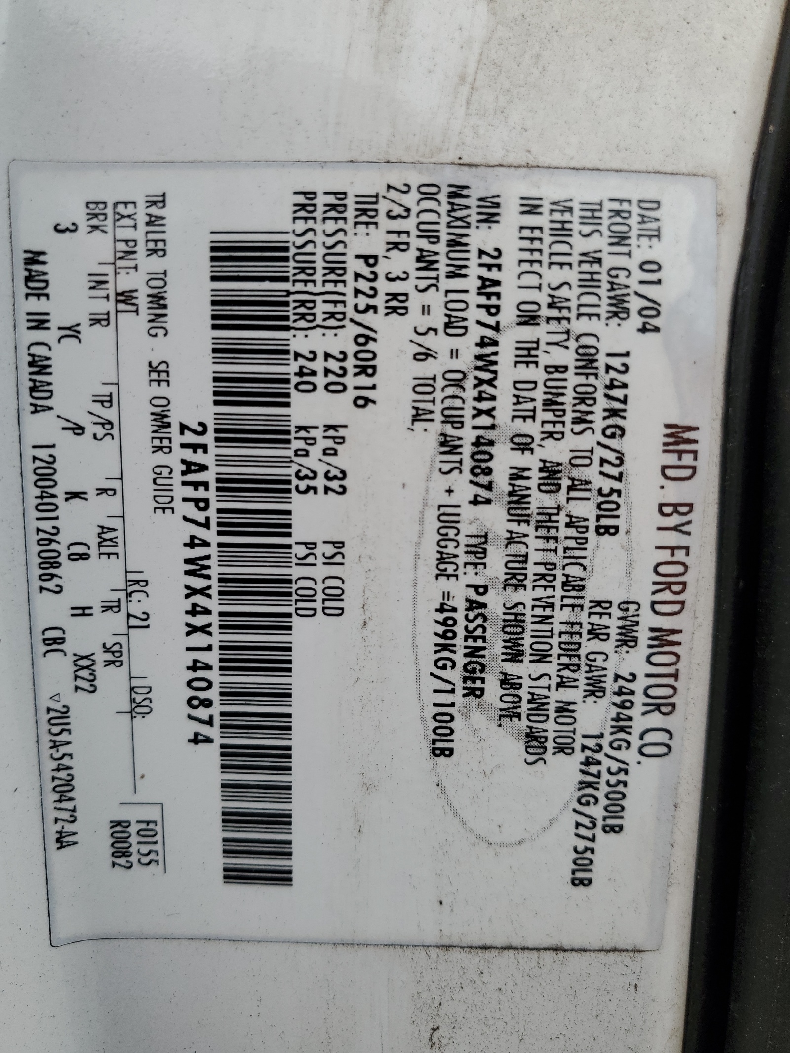 2FAFP74WX4X140874 2004 Ford Crown Victoria Lx