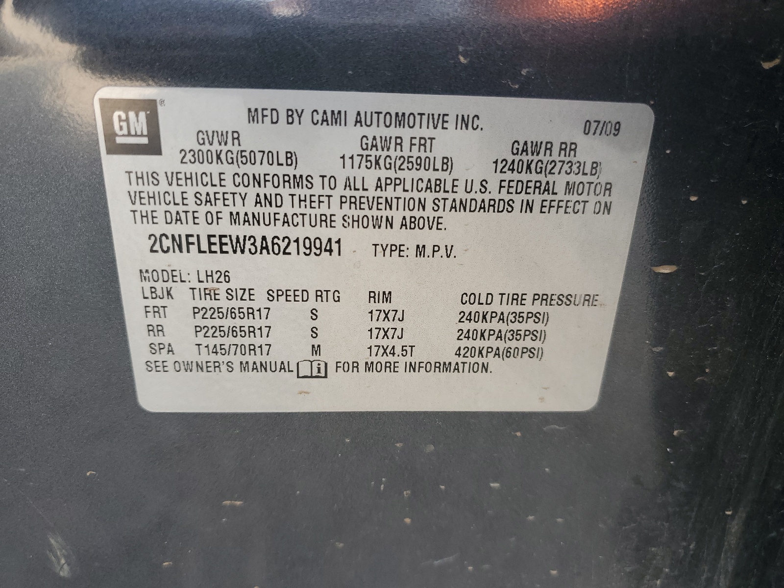 2CNFLEEW3A6219941 2010 Chevrolet Equinox Lt