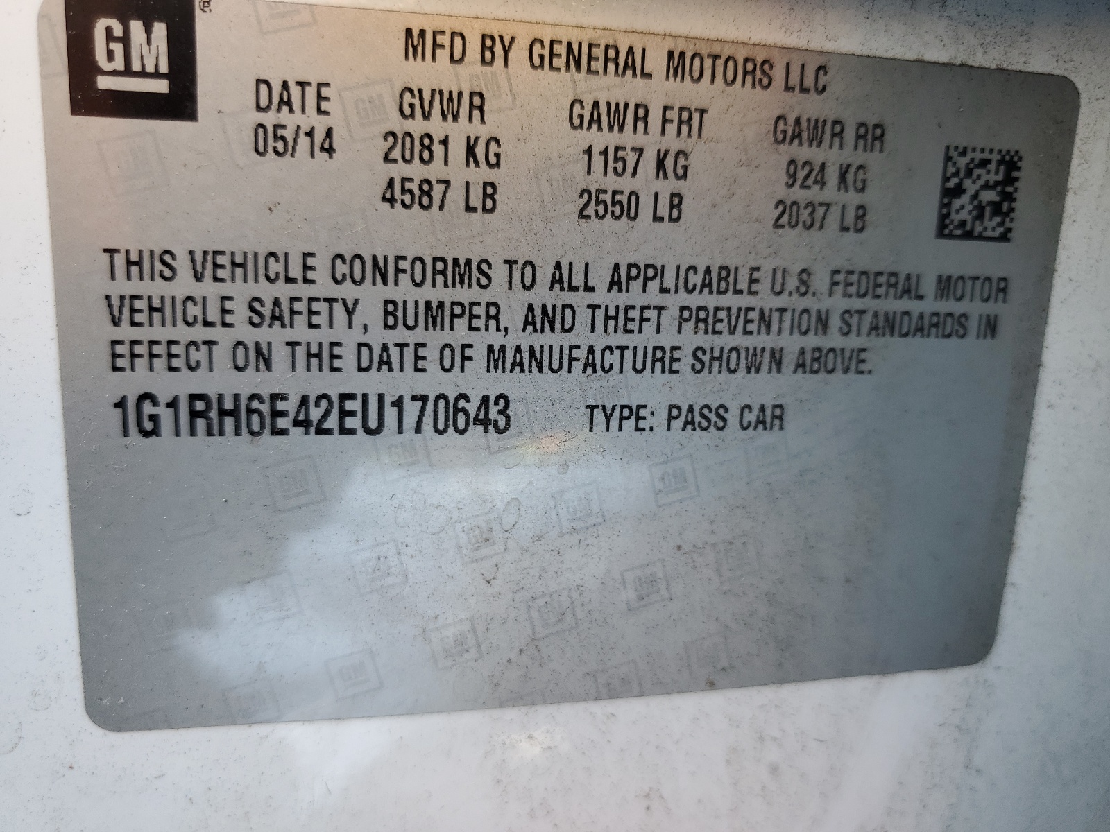 1G1RH6E42EU170643 2014 Chevrolet Volt