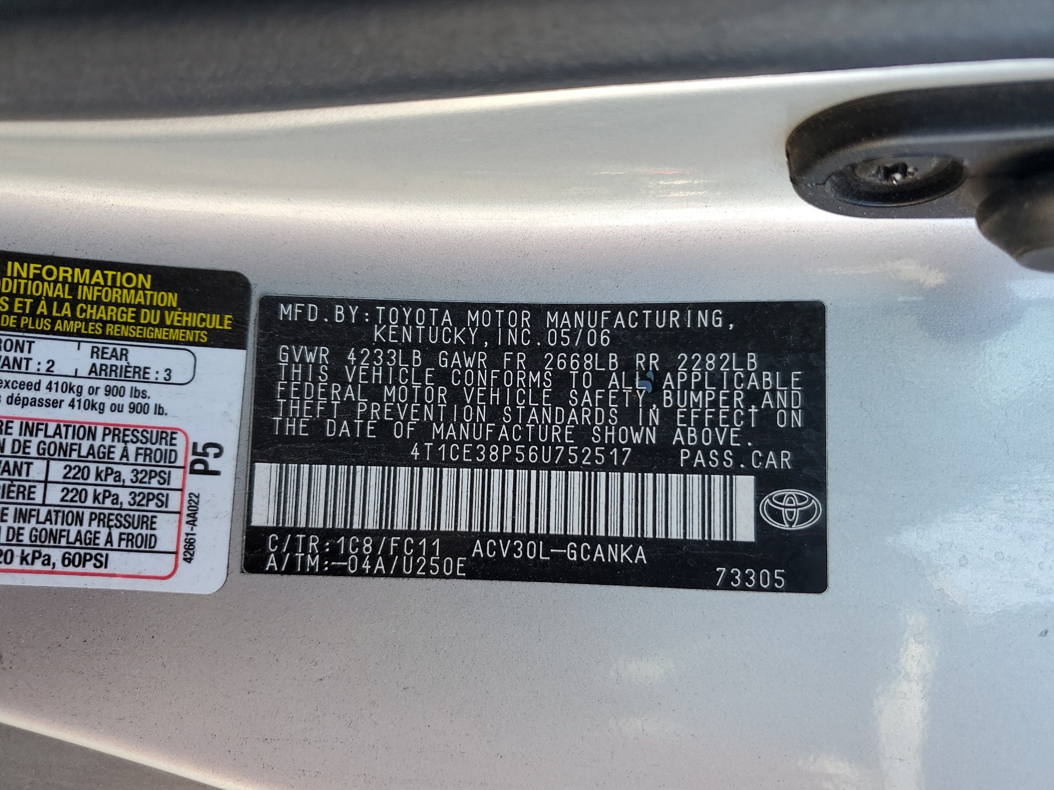 4T1CE38P56U752517 2006 Toyota Camry Solara Se