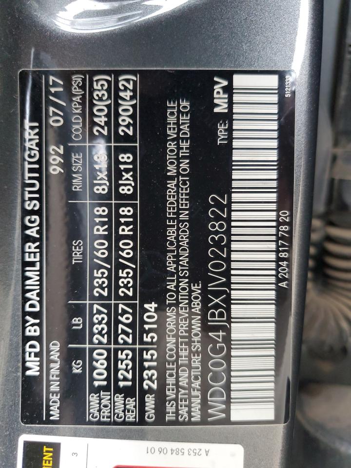 2018 Mercedes-Benz Glc 300 VIN: WDC0G4JBXJV023822 Lot: 62239934