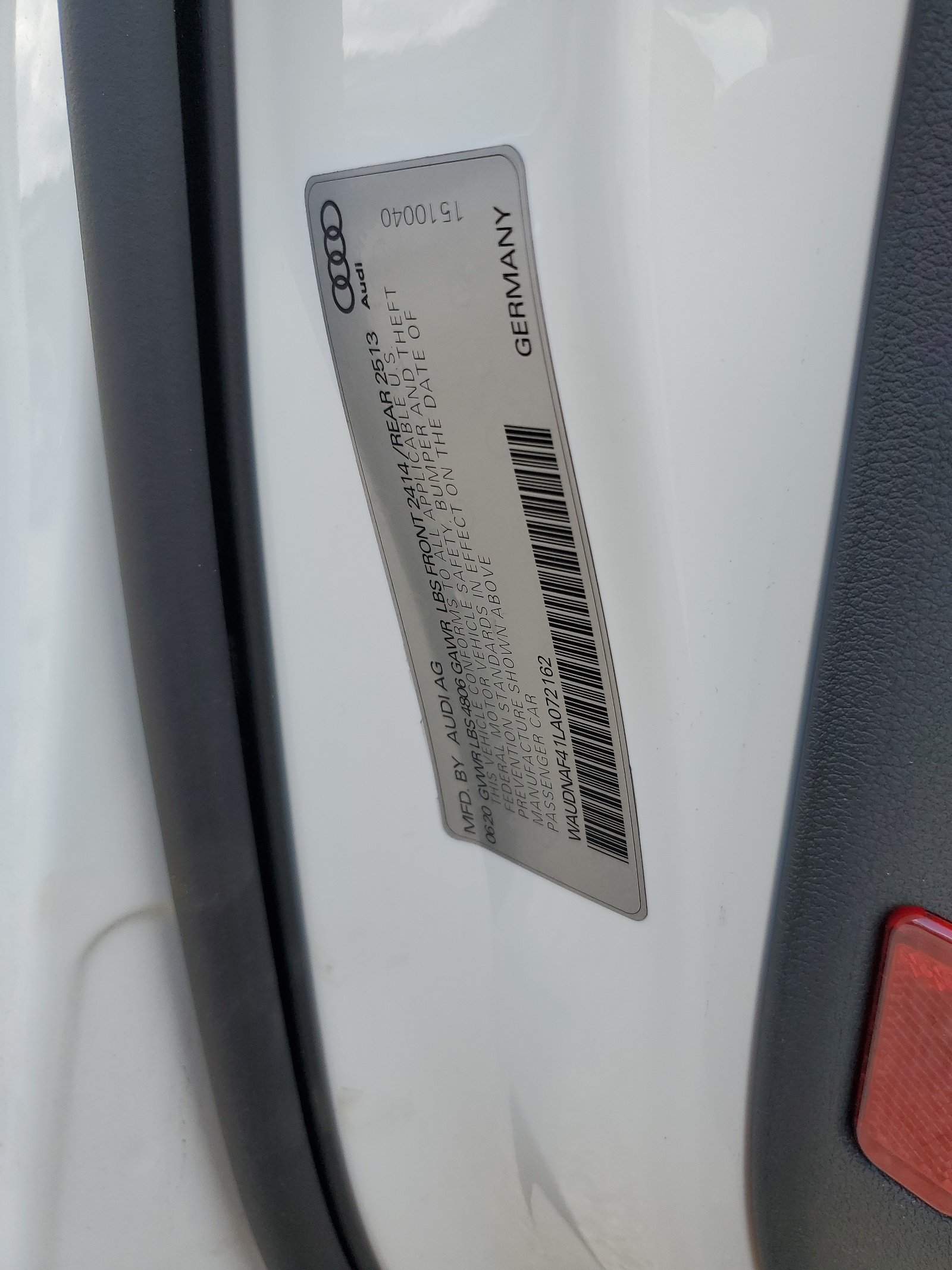 WAUDNAF41LA072162 2020 Audi A4 Premium