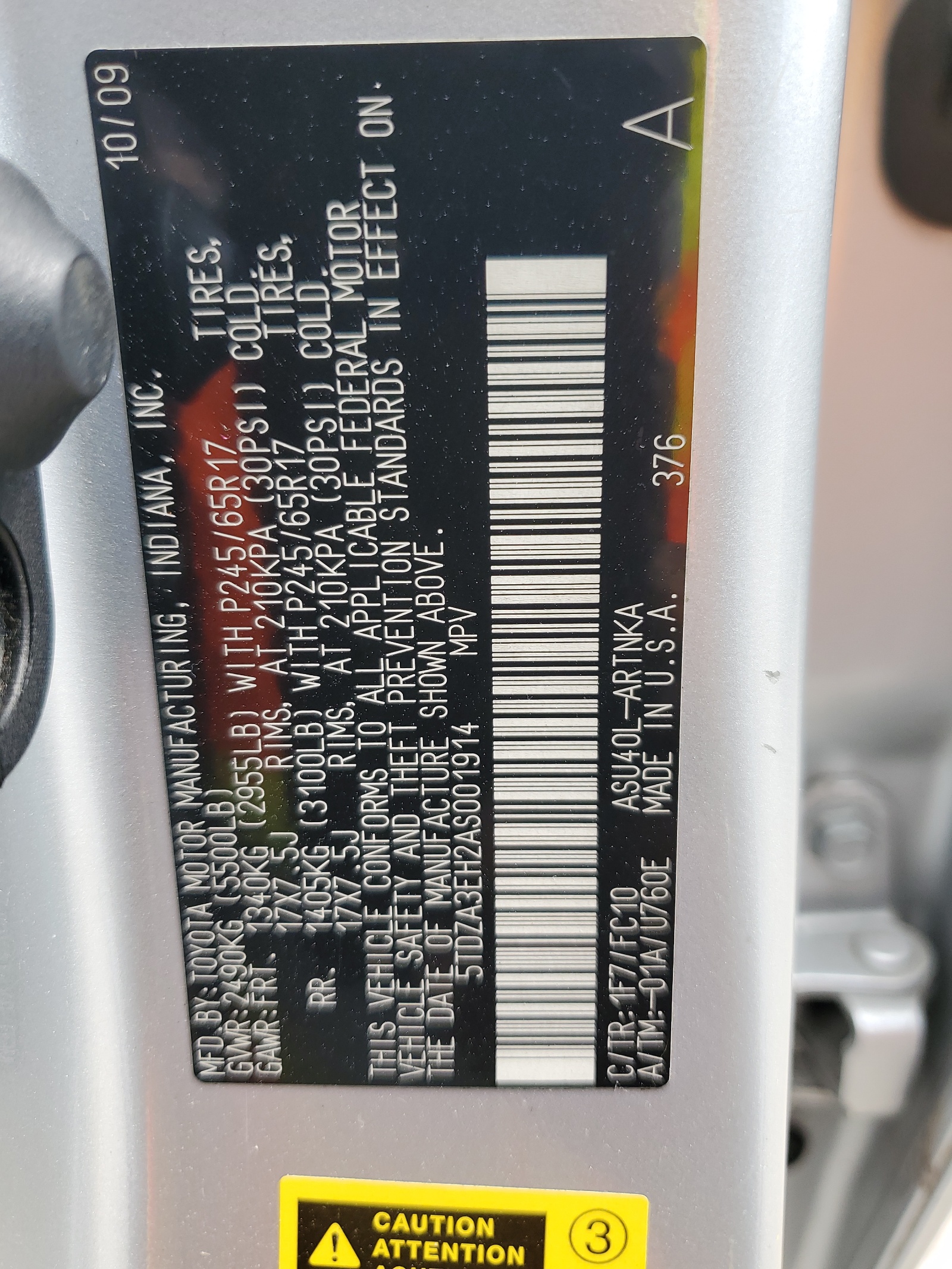 5TDZA3EH2AS001914 2010 Toyota Highlander