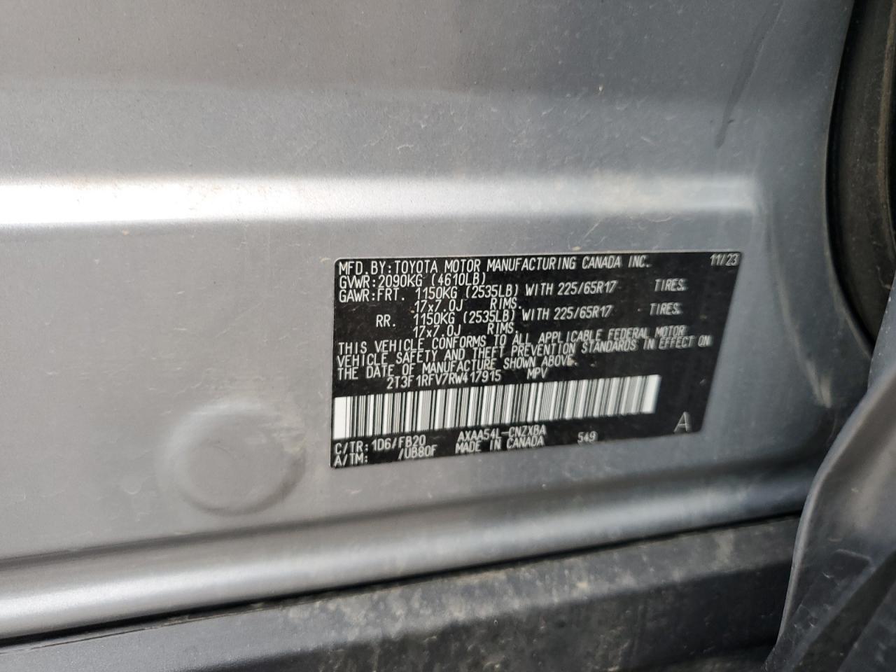 2024 Toyota Rav4 Le VIN: 2T3F1RFV7RW417915 Lot: 63944644