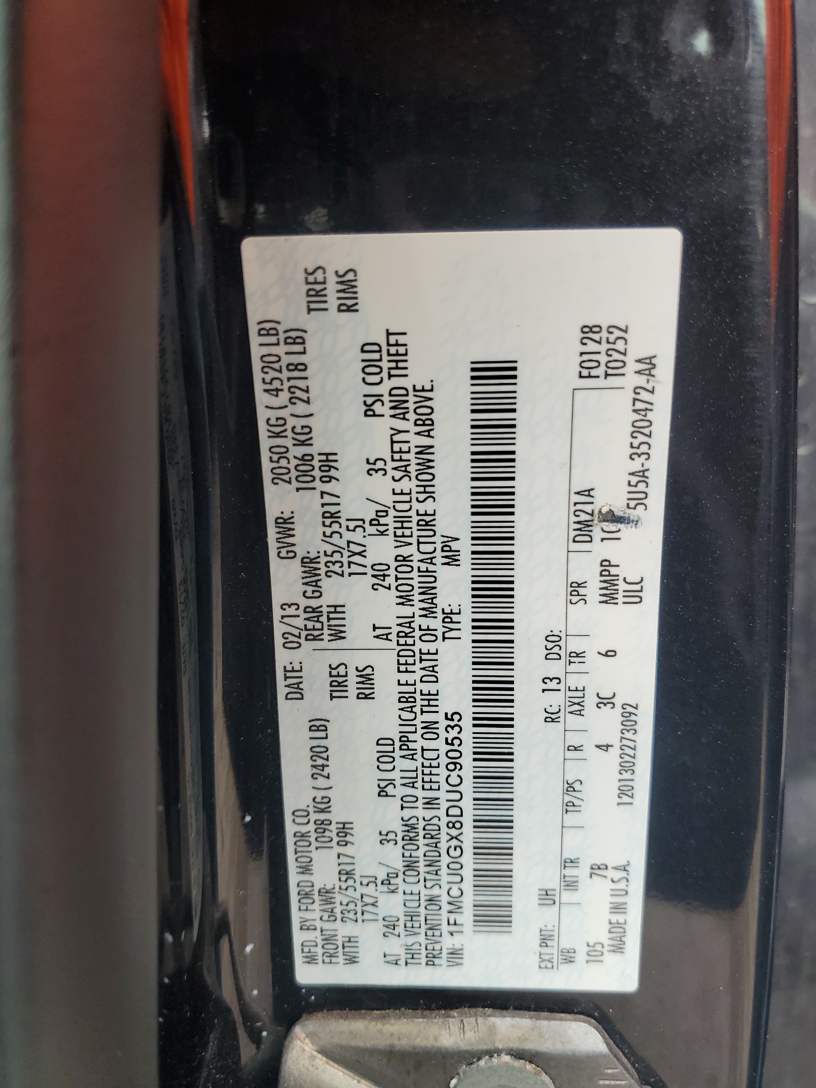 1FMCU0GX8DUC90535 2013 Ford Escape Se