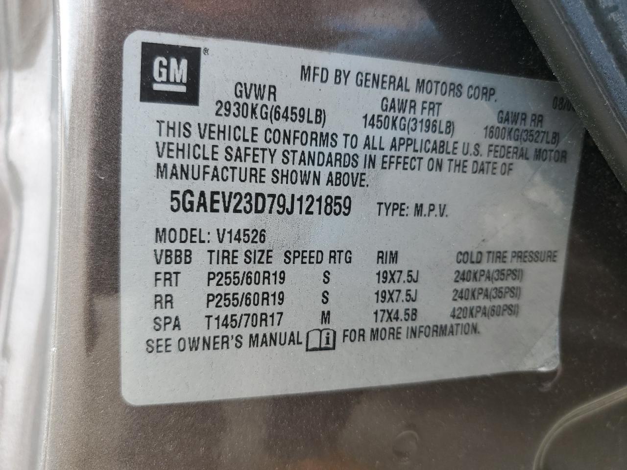 2009 Buick Enclave Cxl VIN: 5GAEV23D79J121859 Lot: 64459044