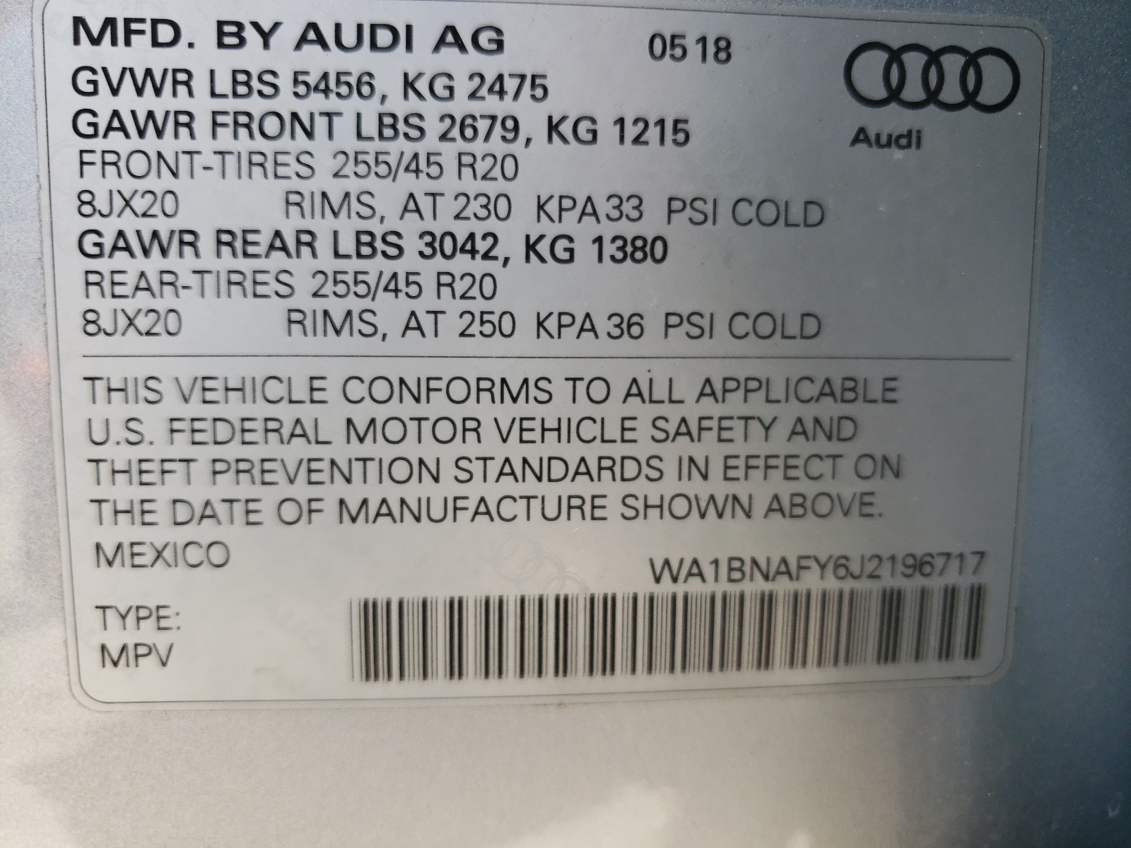 WA1BNAFY6J2196717 2018 Audi Q5 Premium Plus