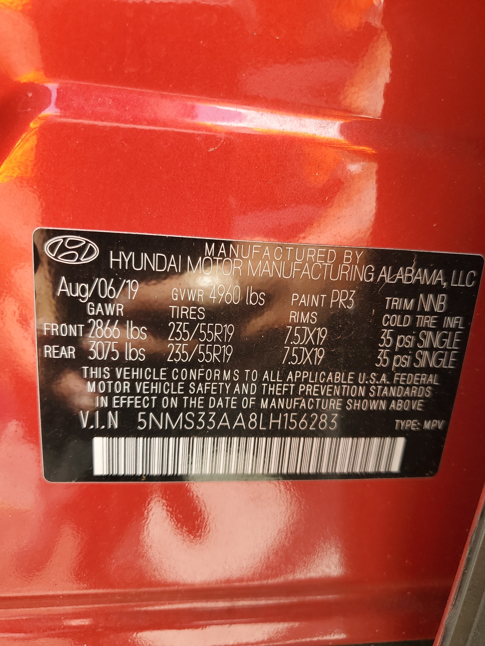 5NMS33AA8LH156283 2020 Hyundai Santa Fe Sel