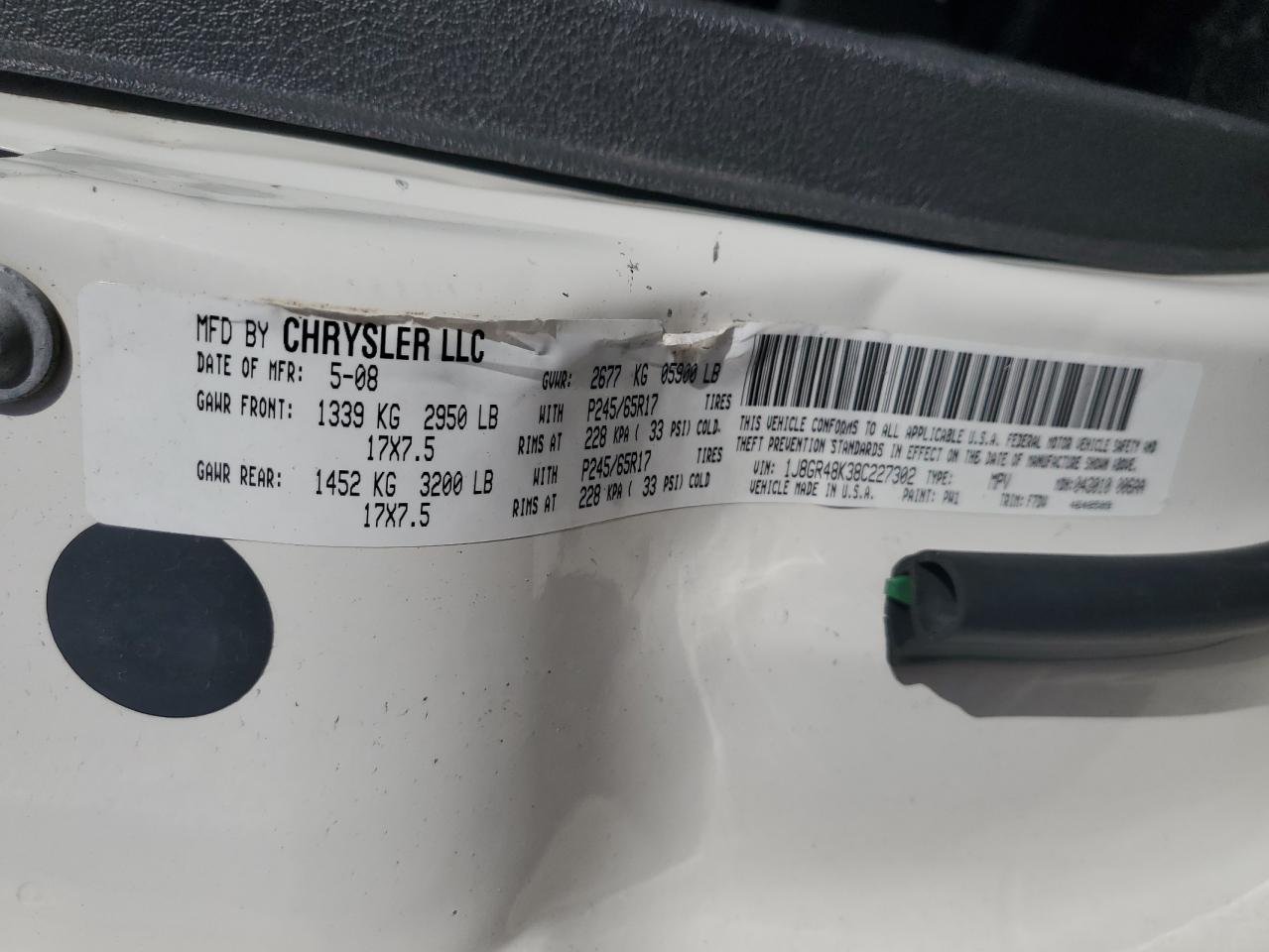 2008 Jeep Grand Cherokee Laredo VIN: 1J8GR48K38C227302 Lot: 62941794