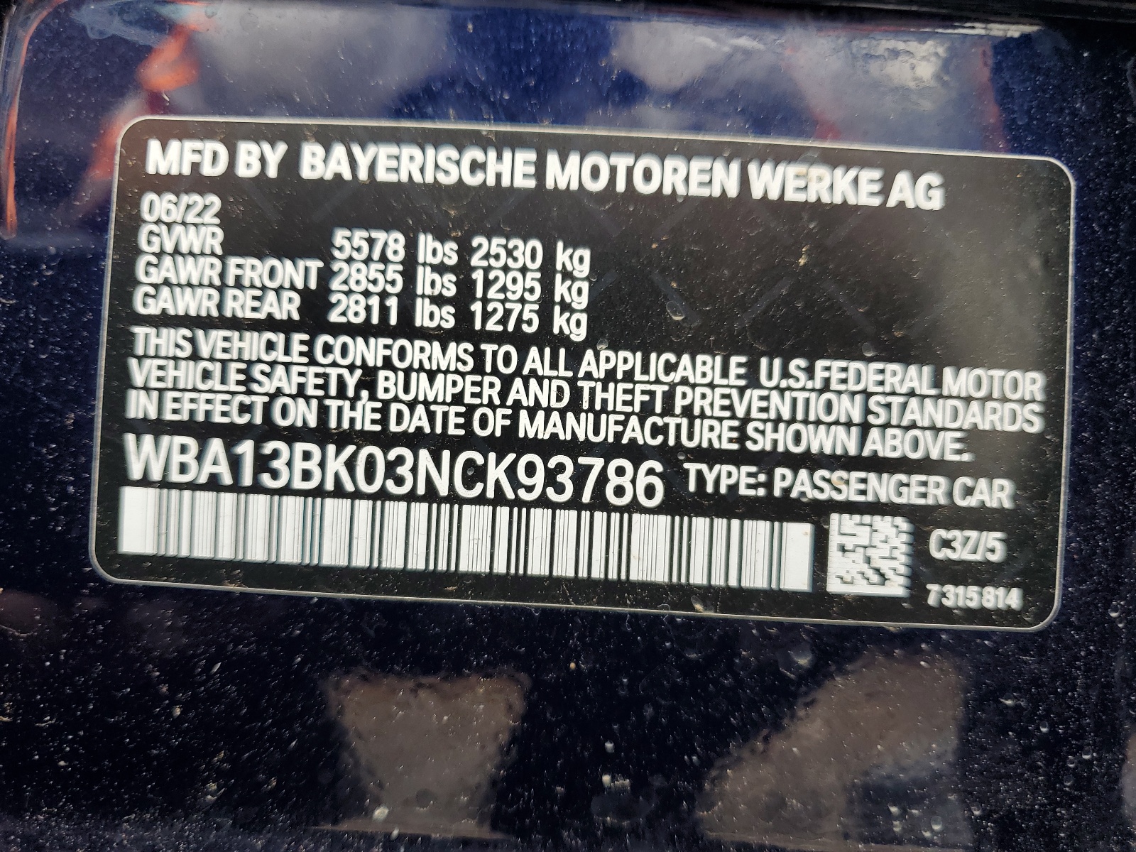 WBA13BK03NCK93786 2022 BMW M550Xi