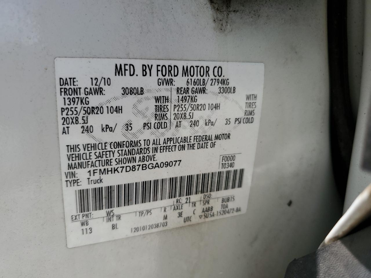 2011 Ford Explorer Xlt VIN: 1FMHK7D87BGA09077 Lot: 61884494